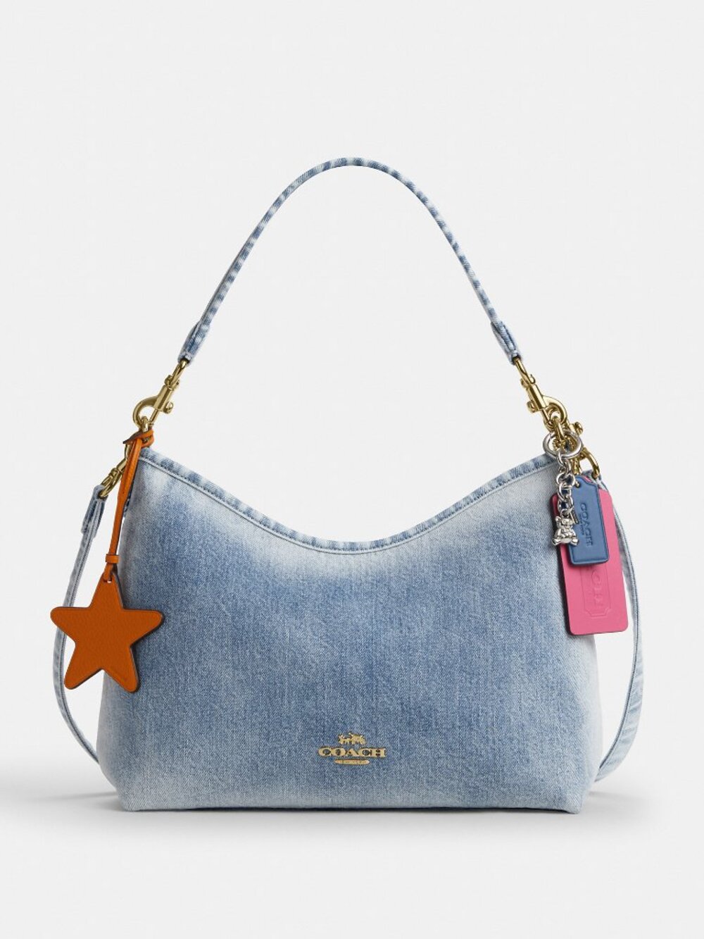 Coach Outlet Laurel Shoulder Bag In Loved Denim With Charms